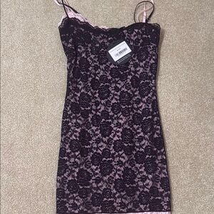 Elegant Black and Pink Lace Dress